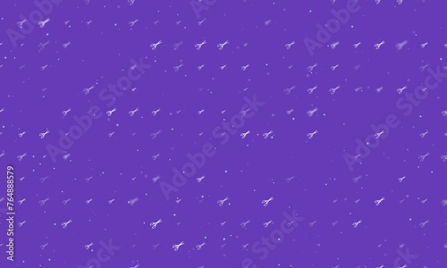 Seamless background pattern of evenly spaced white scissors symbols of different sizes and opacity. Vector illustration on deep purple background with stars