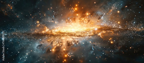 An awe-inspiring galaxy featuring a radiant yellow star shining brilliantly at its center in the vast expanse of space