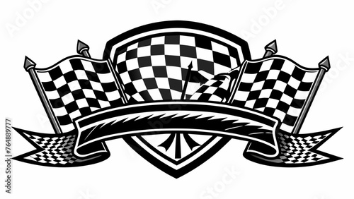 "Racing Flag Logo Banner Icon - Black and White - White Background"