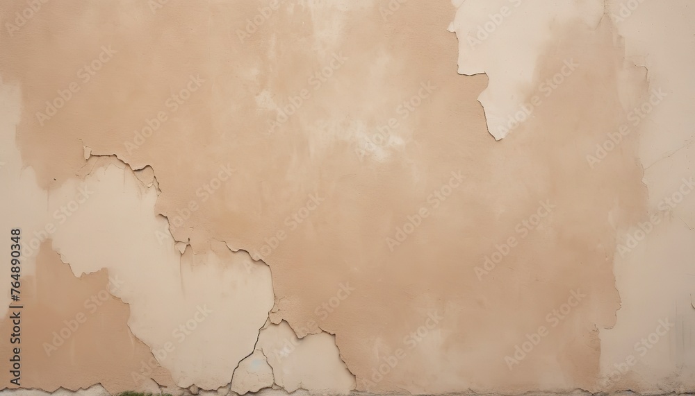 Beige brown exterior plaster wall texture background with scratch and crack pattern