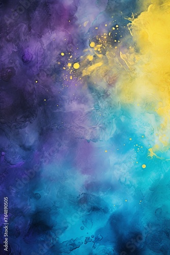 Black and yellow watercolour splatter background, purple yellow