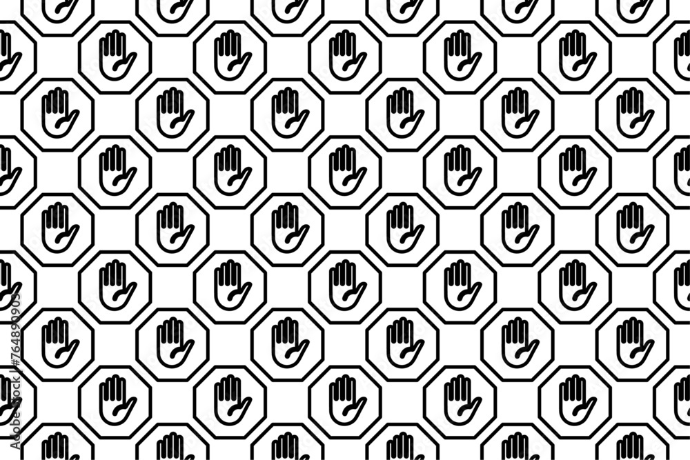 Seamless pattern completely filled with outlines of stop hand symbols. Elements are evenly spaced. Vector illustration on white background Seamless pattern completely filled with outlines of stop hand symbols. Elements are evenly spaced. Vector illustration on white background