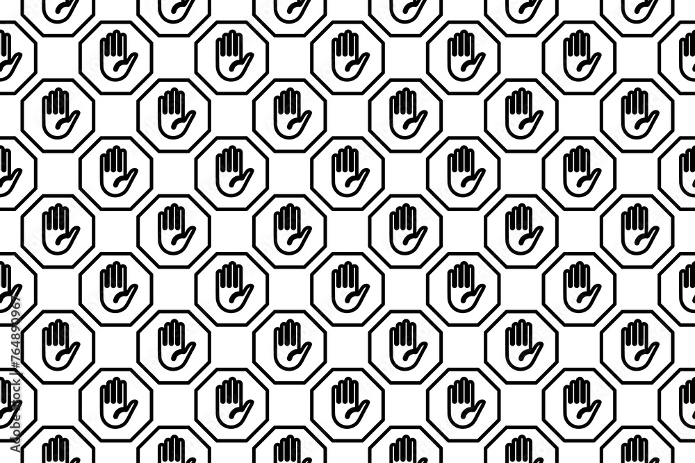 Seamless pattern completely filled with outlines of stop hand symbols. Elements are evenly spaced. Illustration on transparent background Seamless pattern completely filled with outlines of stop hand symbols. Elements are evenly spaced. Illustration on transparent background