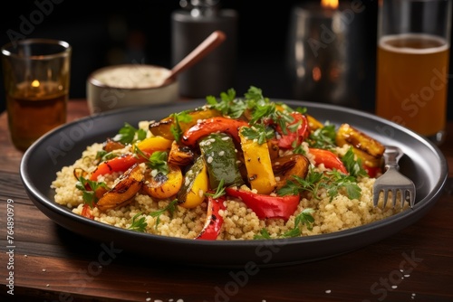 Nutrient-rich quinoa salad with roasted bell peppers, zucchini, and carrots - healthy meal idea