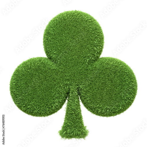 Ace of club playing card symbol, depicted with green grass texture, isolated on a white background. 3D render illustration photo