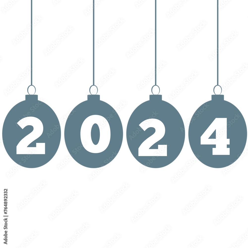 Happy New Year 2024. Hanging Balloon On White Background. Happy New Year 2024. Hanging Balloon On White Background.