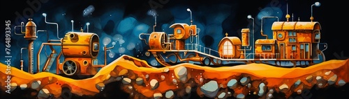 Pioneering extraction in the abyss Deep sea mining,watercolor, cute, elegant, cartoon