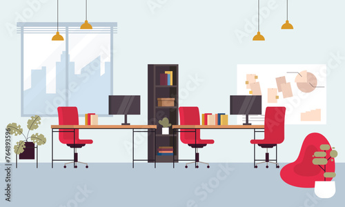 Creative and modern workplace. Modern Minimalist Empty Office Interior Concept Illustration