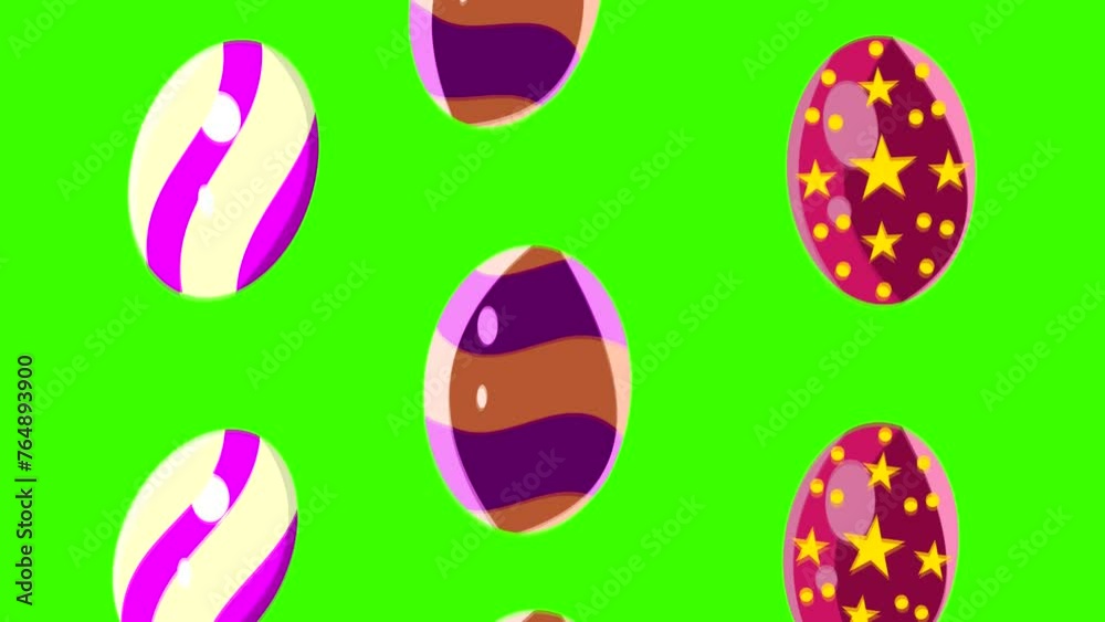 Happy Easter animation with easter eggs falling on green background. Happy Easter animation with easter eggs falling on green background.