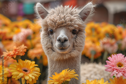 alpaca with a flower