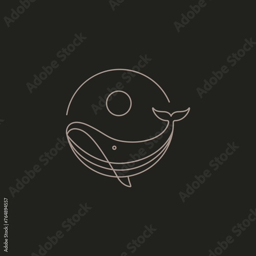 whale animal ocean mammal big fish line logo design graphic vector