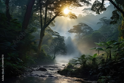 Humid rainforest sunset