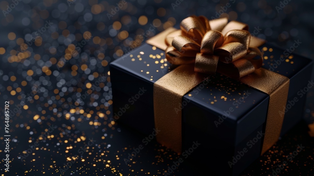 Elegant black gift box with golden ribbon