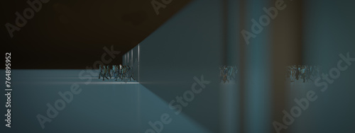 Refugees illegally break through a border at night. Low camera angle.