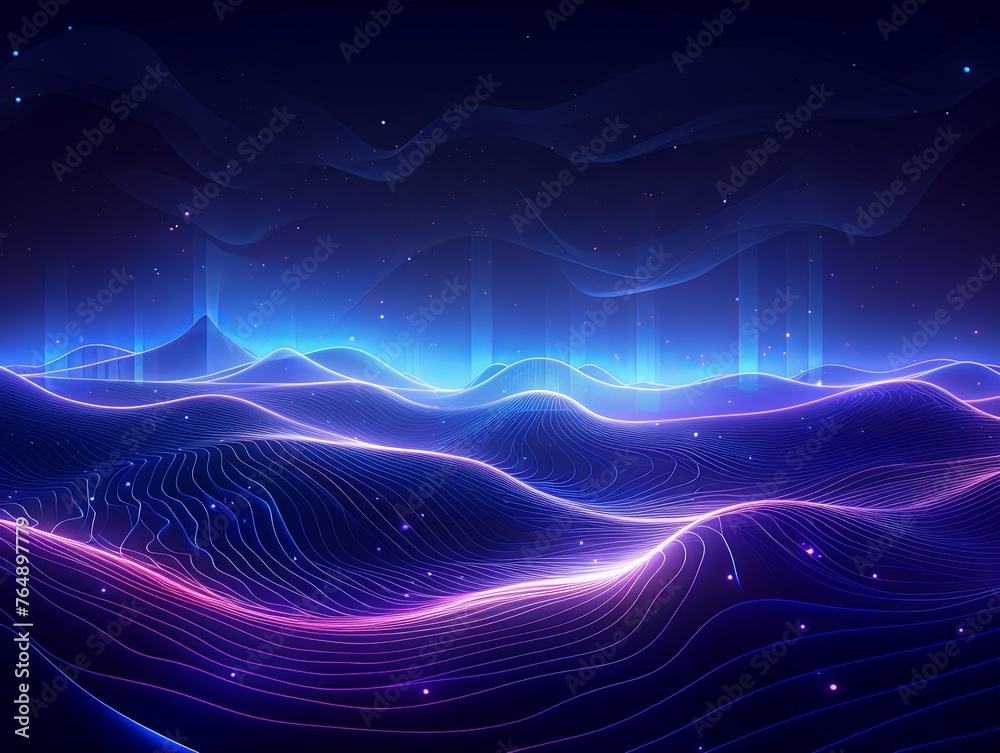 Blue and purple waves background, in the style of technological art