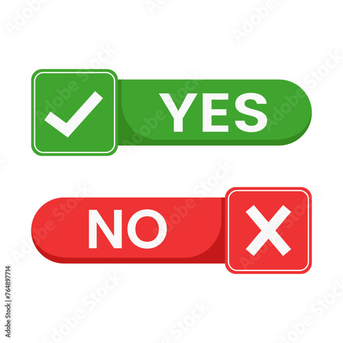 Yes or no buttons green check mark and red cross mark buttons illustration vector