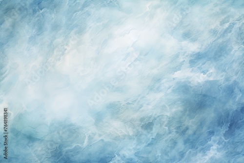 Blue and white painting with abstract wave patterns