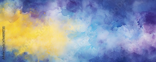 Blue and yellow watercolour splatter background, purple yellow