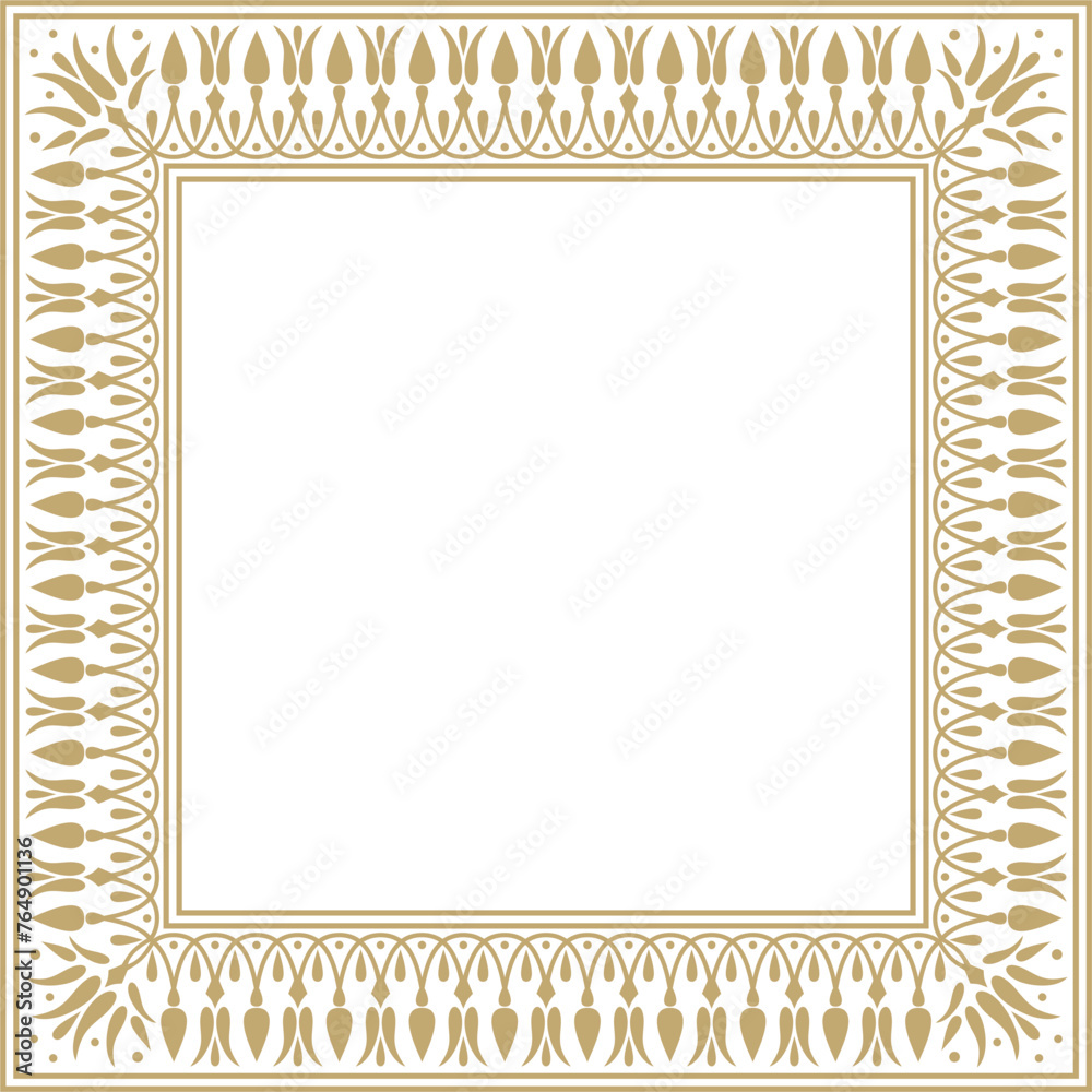 Vector gold square classic greek meander ornament. Pattern of ancient Greece. Border, frame of the Roman Empire.. Vector gold square classic greek meander ornament. Pattern of ancient Greece. Border, frame of the Roman Empire..