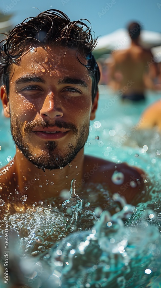 A man is smiling in the water A man is smiling in the water