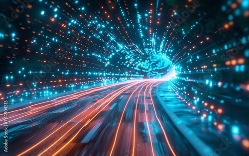 Fast data superhighway with streams of light symbolizing data transfer.