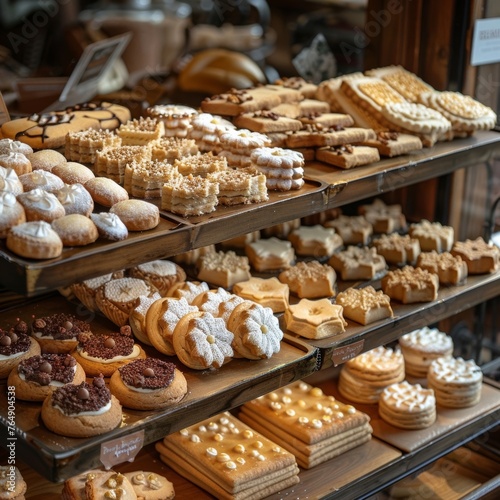 Beautifully arranged assortment of handmade cookies and pastries showcased in a stylish bakery storefront, featuring a blend of unique flavors and visual appeal