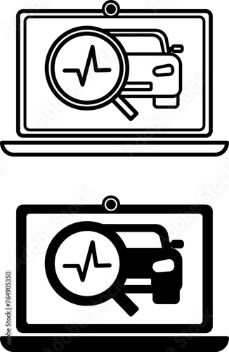 Diagnostic icons. Black and White Vector Icons of Computer Car Diagnostics. Car service concept