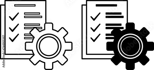 State Inspection icons. Black and White Vector Icons. Documents for Vehicle Inspection and Gear. Car service concept photo