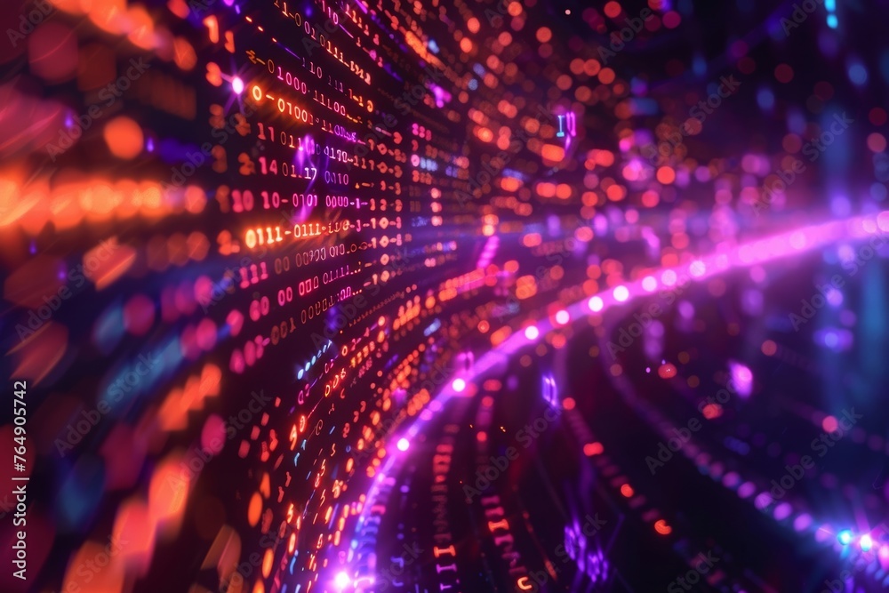 The biometric data security is ensured by a series of binary digits locking into a digital system, surrounded by a colorful and vibrant design. The biometric data security is ensured by a series of binary digits locking into a digital system, surrounded by a colorful and vibrant design.