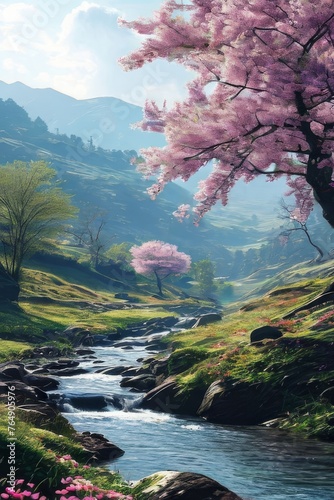 Natural Landscape Surrounding the cherry blossom tree