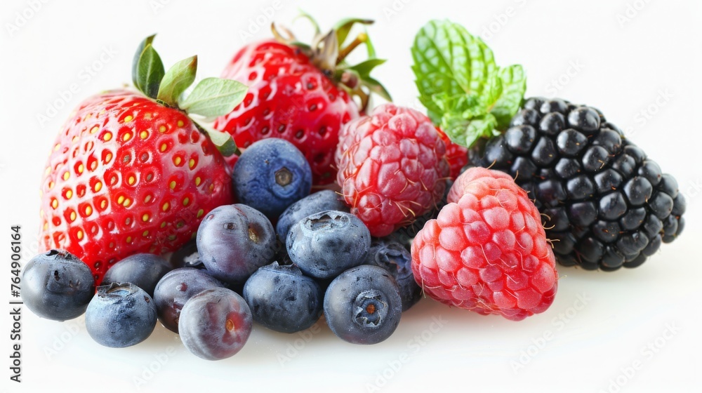 Assorted Berries and Raspberries on White Background Assorted Berries and Raspberries on White Background