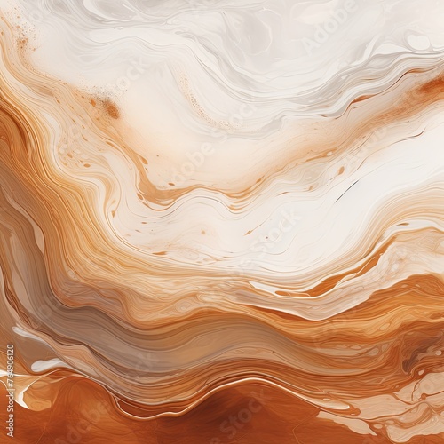 Brown and white painting with abstract wave patterns