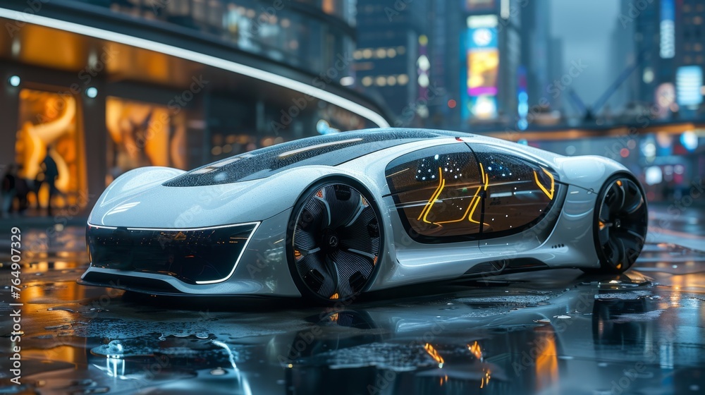 Obraz premium Self-driving cars exemplify the zenith of AI innovation in transportation, symbolizing a future where algorithms orchestrate vehicular movement, offering a glimpse into the realms of convenience. 
