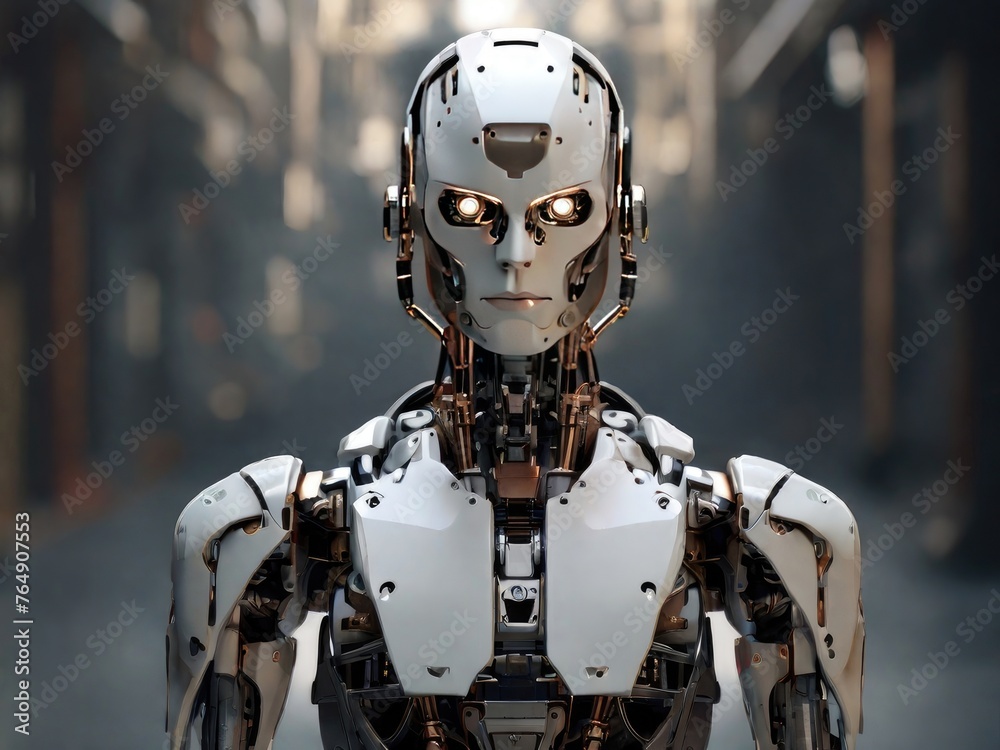 an illustration of a robot made by artificial intelligence in the advanced future facing straight forward an illustration of a robot made by artificial intelligence in the advanced future facing straight forward