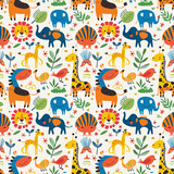 Playful Animals Marching in Parade Through the Jungle Print