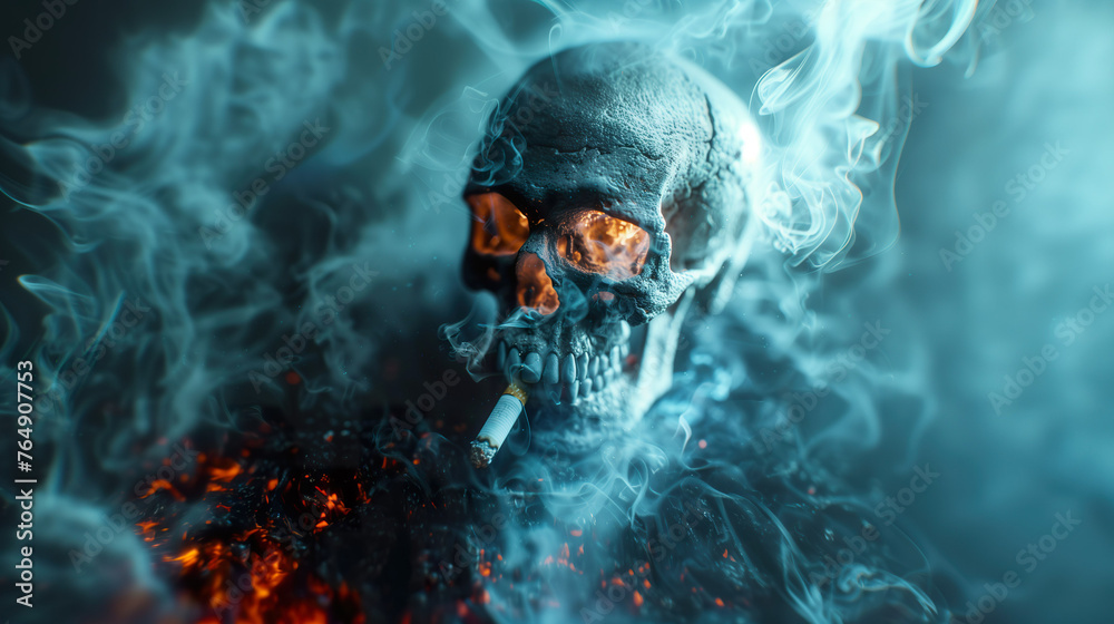 Close-up of a skull with a burning cigarette. Close-up of a skull with a burning cigarette.