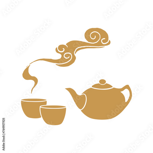 Chinese traditional tea tasting illustration vector