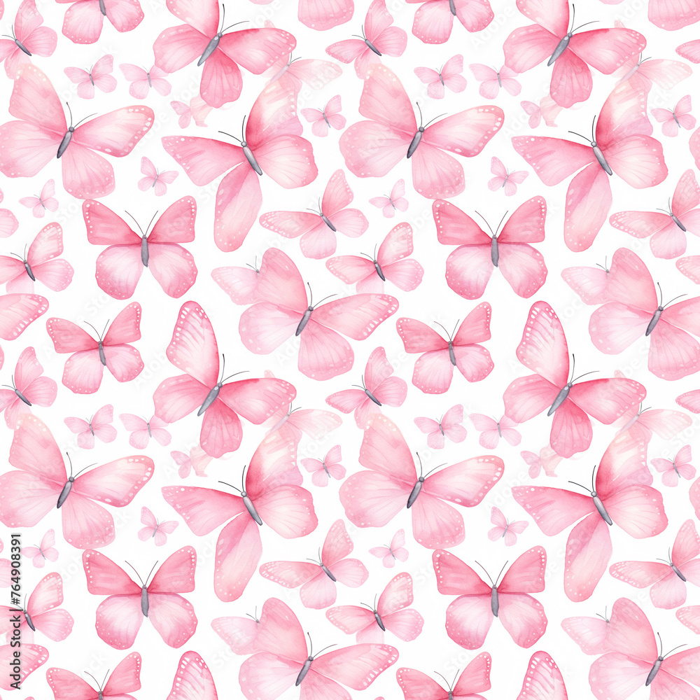 Delicate Watercolor Butterflies in Candy Pink Tile Design