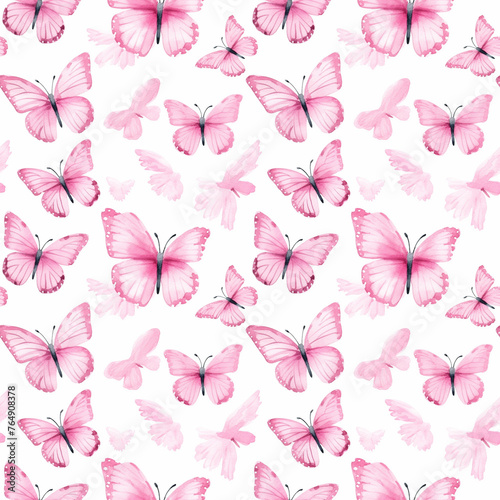 Elegant Watercolor Butterflies Tile Pattern in Candy Pink