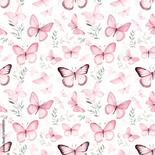 Pink Watercolor Butterflies for Artistic Tile Design © Lucas