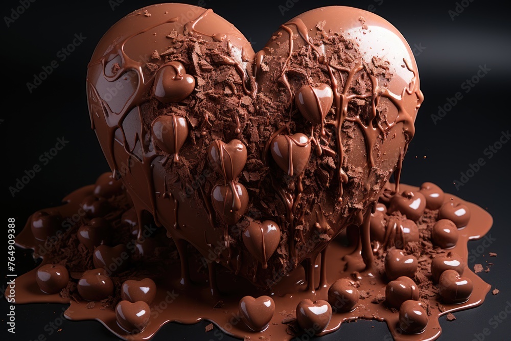 Chocolate spleen in isolated heart in white background, generative IA - obrazy, fototapety, plakaty 