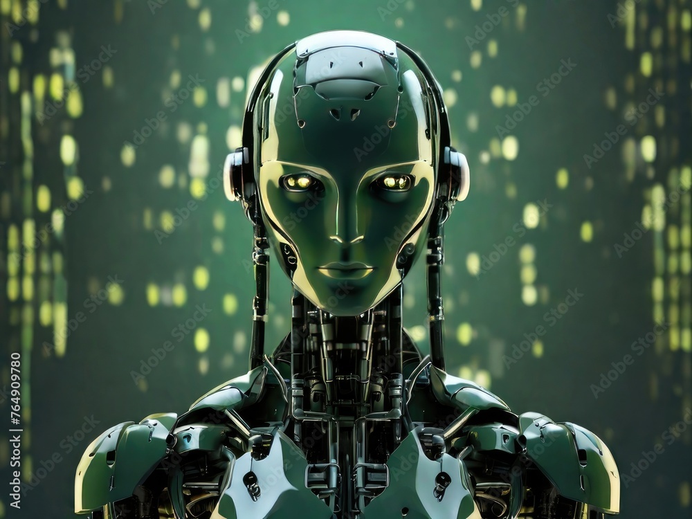  an illustration of a robot made by artificial intelligence in the advanced future facing straight forward