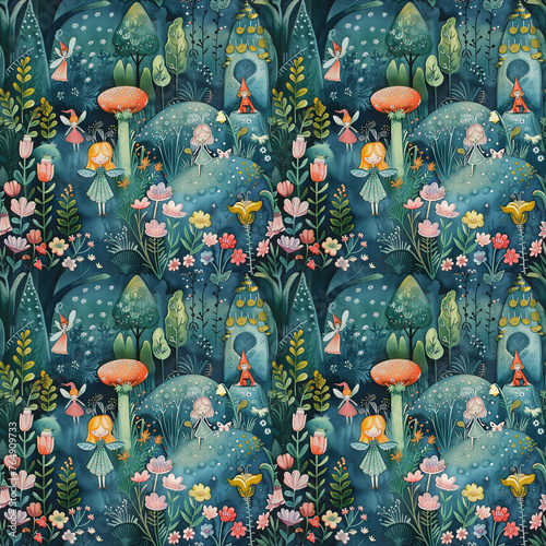 Enchanting Fairy Garden Whimsical Tile Print for Fantasy Room Decor