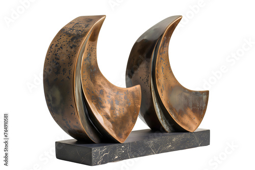 Abstract Bronze Crescent Moon Sculpture - Isolated on Transparent White Background PNG
