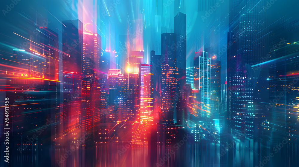 Neon Cityscape Pulse with Vibrant Abstract Background Glow in the Dark Skyline.