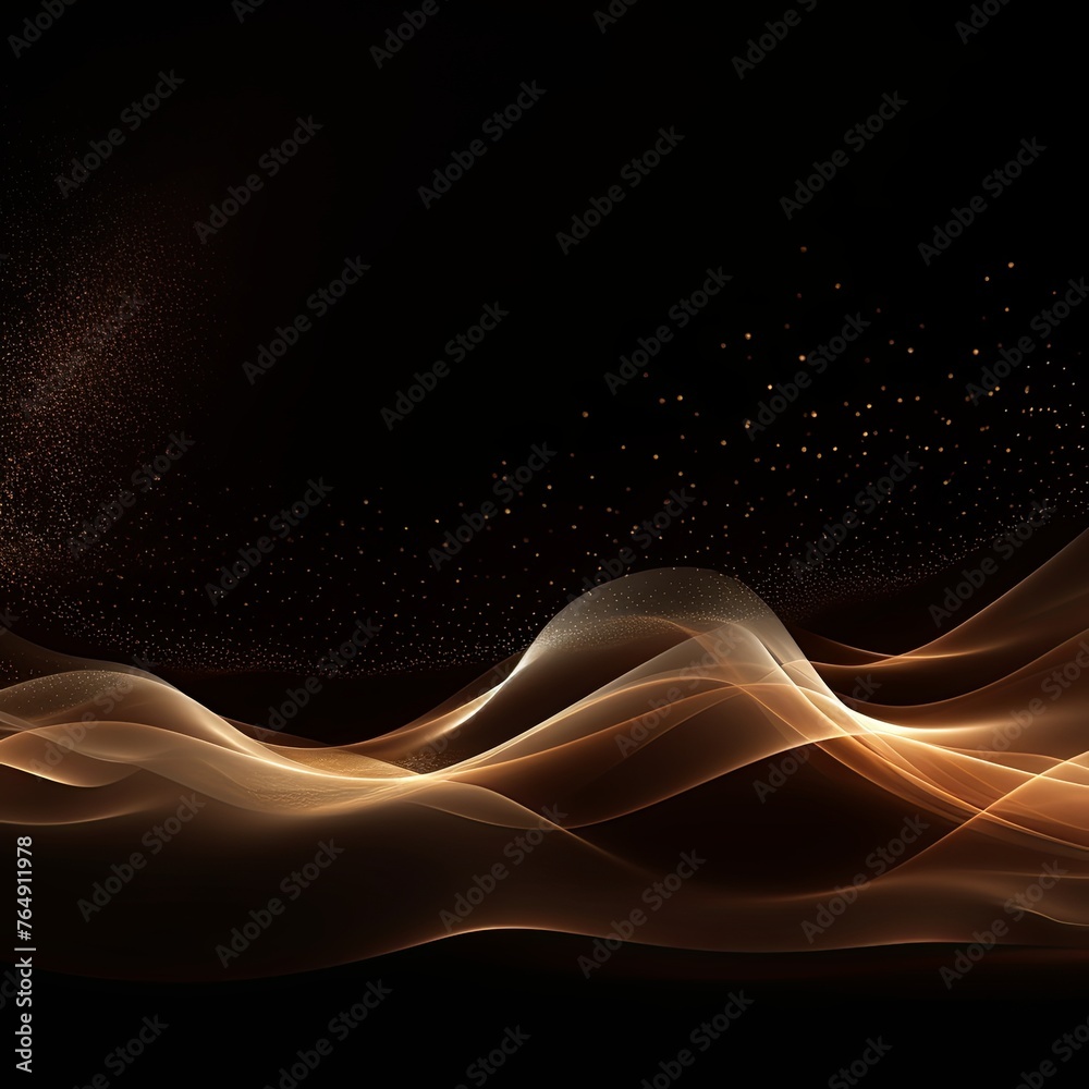 Brown wave on a black background, in the style of futuristic spacescapes, dark brown