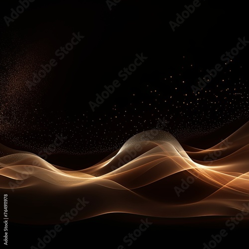 Brown wave on a black background, in the style of futuristic spacescapes, dark brown
