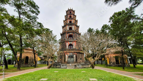 Phuoc Duyen Tower In Thien Mu Pagoda (Also called Heavenly Lady Pagoda) In Hue, Vietnam. Thien Mu Pagoda As Long Been One Of The Most Famous Destinations In Hue City.