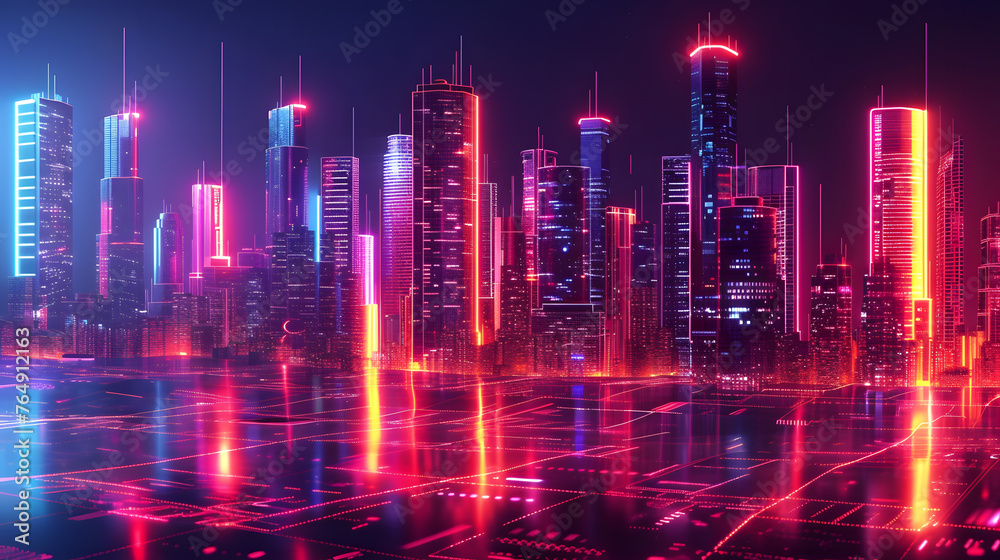Neon Cityscape Pulse - Urban Lights in Vibrant Abstract Background