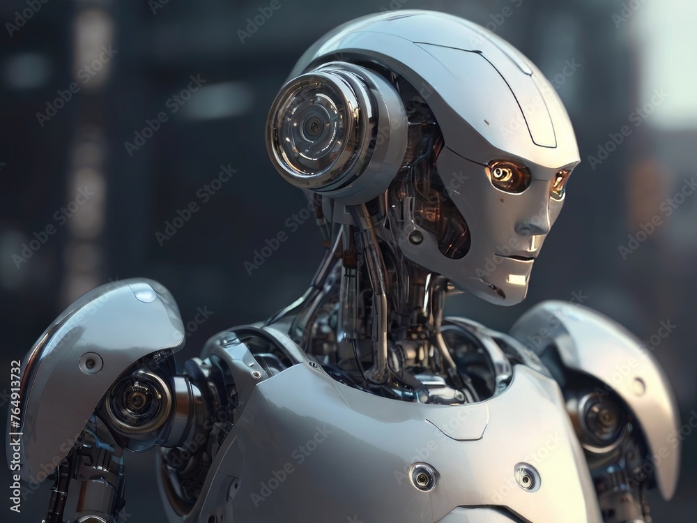 Fototapeta premium robot face, Artificial intelligence concept Bridging Creativity, Technology, and Artistry.